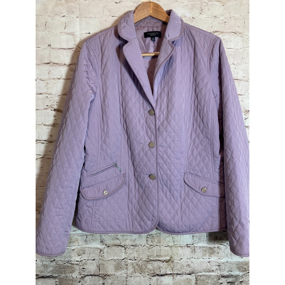 Talbots Quilted Jacket Womens 18 Lilac Purple Button Front Lightweight Pockets
